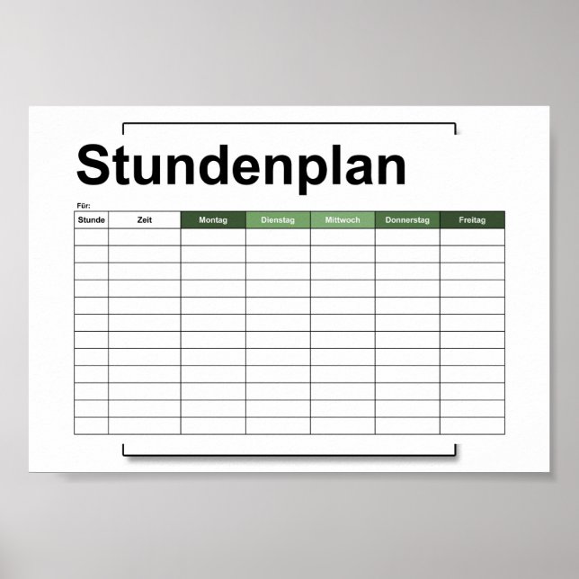 stundenplan, plan, plan, poster, deutsch pflücken poster (Vorne)