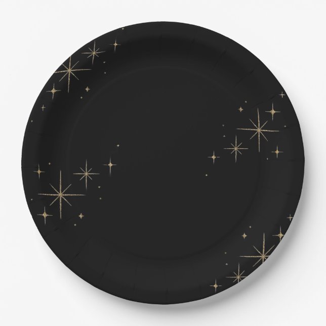 Stunning Black Shimmering Wedding New Year's Eve  Pappteller (Vorderseite)