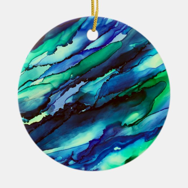 Stunning Blue Alcohol Ink Painting Keramik Ornament (Vorne)