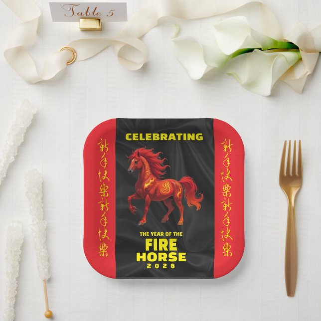 Stunning Chinese Year of the Fire Horse 2026 Pappteller (Hochzeit)
