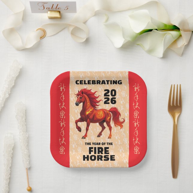 Stunning Chinese Year of the Fire Horse 2026 Pappteller (Hochzeit)