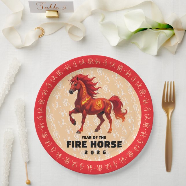 Stunning Chinese Year of the Fire Horse 2026 Pappteller (Hochzeit)