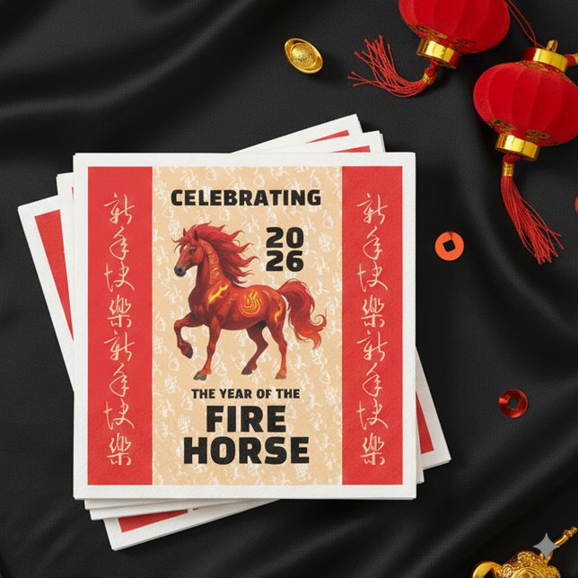 Stunning Chinese Year of the Fire Horse 2026 Serviette (Stunning Year of the Fire Horse 2026 Paper Napkins Cover Photo)