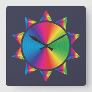 Stunning Colorful Sun Design Wall Clock Quadratische Wanduhr