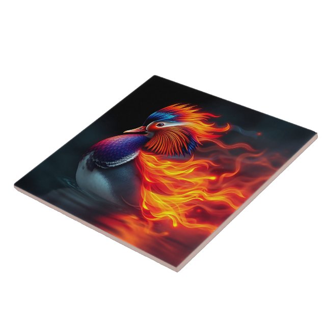 Stunning Flame-boyant Firebird Hot Mandarin Duck Fliese (Seite)