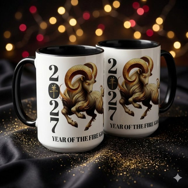 Stunning Gold Chinese Year of Fire Goat 2027 Tasse (Stunning Red & Gold Chinese Year of the Fire Goat 2027 15oz Combo Mugs Cover Photo)