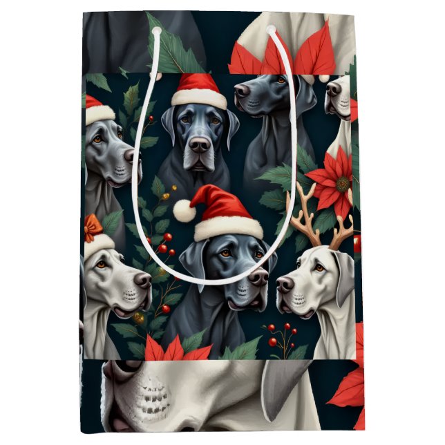 Stunning Great Dane Christmas Gift Bag Mittlere Geschenktüte (Vorderseite)