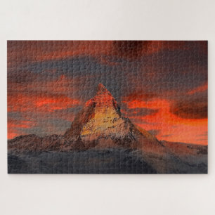 Stunning matterhorn red sky landscape puzzle