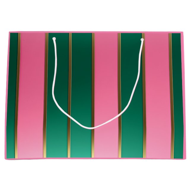 Stunning Pink & Green Modern Stripes  Große Geschenktüte (Vorderseite)