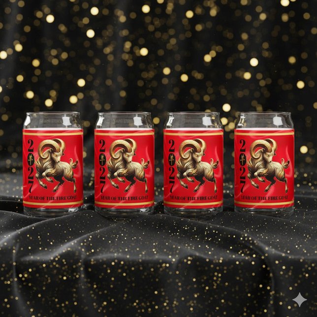 Stunning Red Gold Chinese Year of Fire Goat 2027 Dosenglas (Stunning Red & Gold Chinese Year of the Fire Goat 2027 Quartet of Can Glasses Cover Photo)