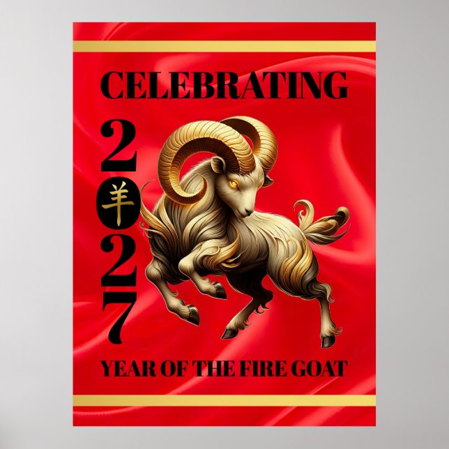 Stunning Red Gold Chinese Year of Fire Goat 2027 Poster (Vorne)