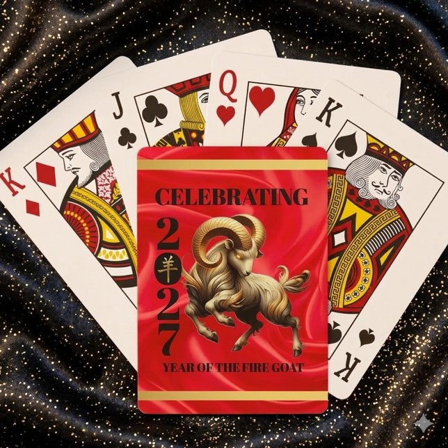 Stunning Red Gold Chinesisches Jahr des Feuer-Scha Spielkarten (Stunning Red & Gold Chinese Year of the Fire Goat 2027 Playing Cards Cover Photo)