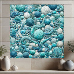 Stunning Underwater Shells Aquamarine Blue Mosaic  Fliese