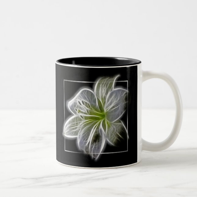 Stunning White Lily Fractal Art Black Zweifarbige Tasse (Rechts)