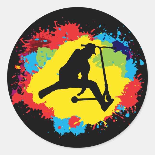 Stunt Scooter Freestyle Scootering Rider Runder Aufkleber (Vorderseite)