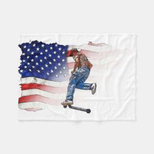 Stunt Scooter Rider und US Flag Fleece Blanket