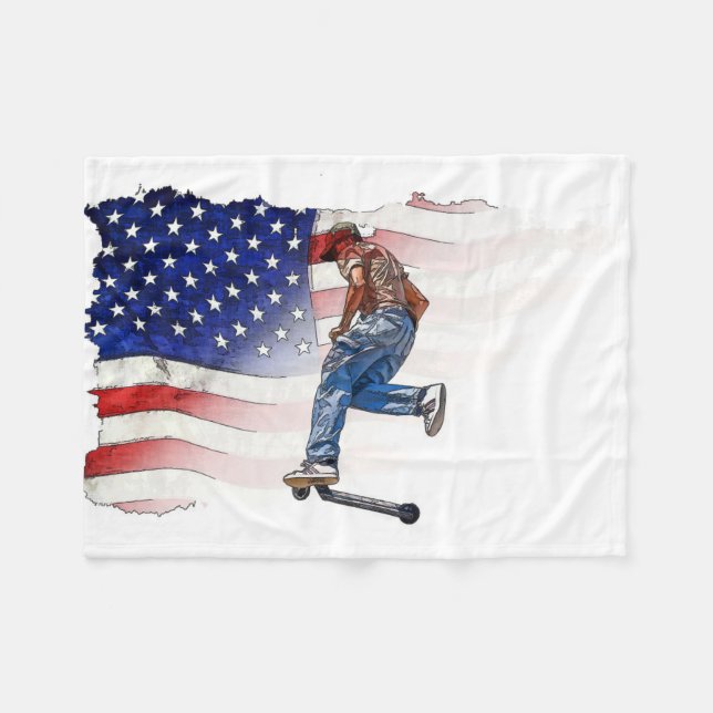 Stunt Scooter Rider und US Flag Fleece Blanket (Vorderseite (Horizontal))