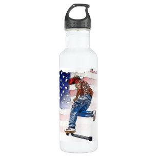 Stunt Scooter Rider und US-Flagge Edelstahlflasche