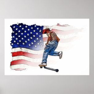 Stunt Scooter Rider und US-Flagge Poster