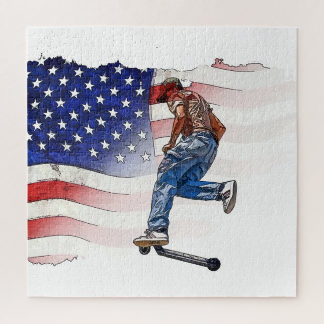 Stunt Scooter Rider und US-Flagge Puzzle (Vertikal)