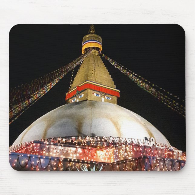 Stupa Boudhanath, Kathmandu am Abend - Nepal Mousepad (Vorne)