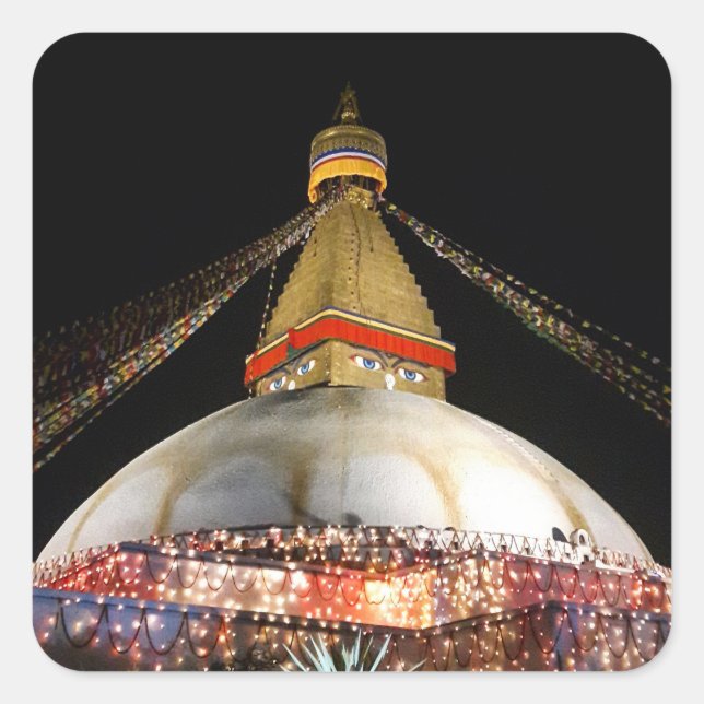 Stupa Boudhanath, Kathmandu am Abend - Nepal Quadratischer Aufkleber (Vorderseite)