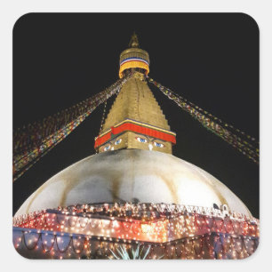 Stupa Boudhanath, Kathmandu am Abend - Nepal Quadratischer Aufkleber