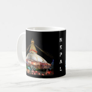 Stupa Boudhanath, Kathmandu bei Nacht - Nepal Kaffeetasse