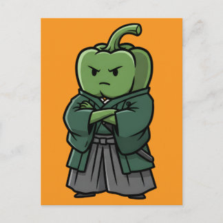 Sturdy Green Bell Pepper Samurai Bodyguard  Postkarte