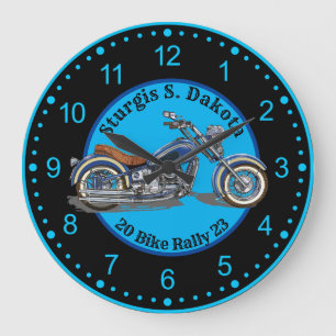 Sturgis BIke Kundgebung 2023 Blaues Motorrad Große Wanduhr