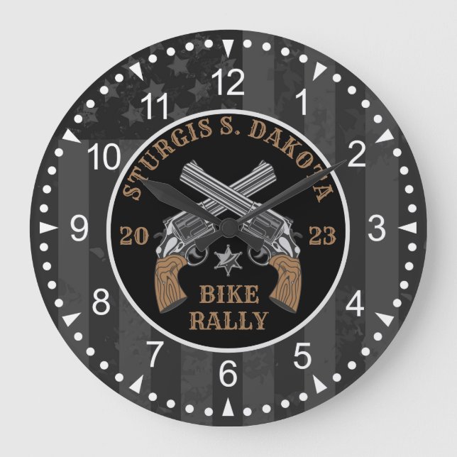 Sturgis Bike Kundgebung 2023 Crossed Guns Große Wanduhr (Vorderseite)