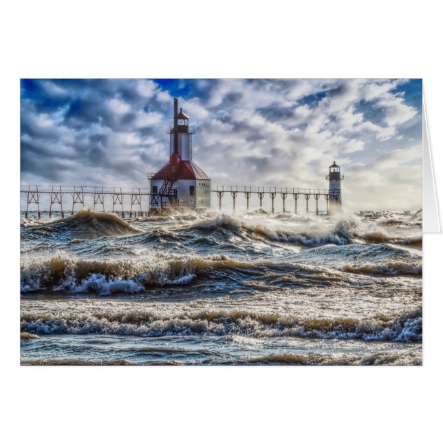 Sturm am St Joseph Lighthouse Blank Notecard (Vorderseite (Horizontal))