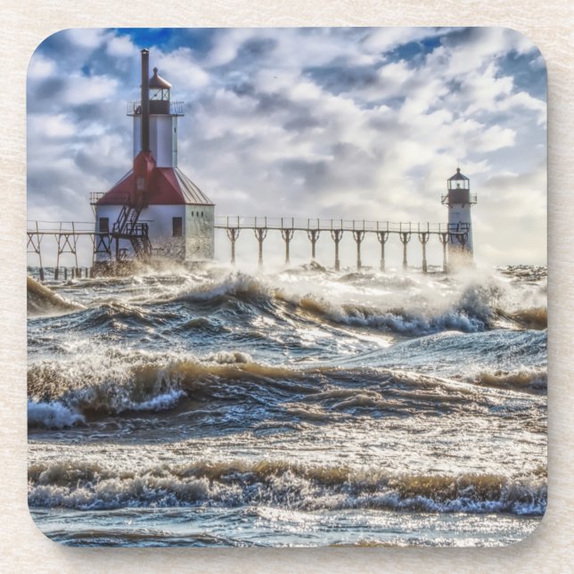 Sturm am St Joseph Lighthouse Getränkeuntersetzer (Vorderseite)