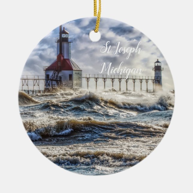 Sturm am St Joseph Lighthouse Keramik Ornament (Vorne)