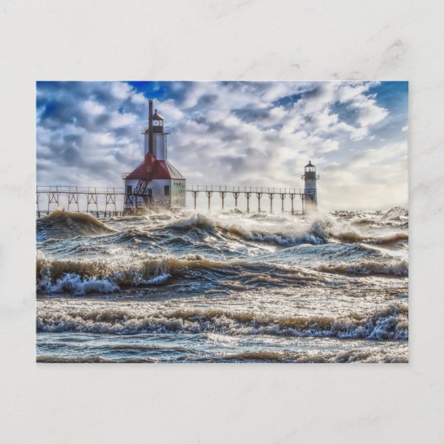 Sturm am St Joseph Lighthouse Postkarte (Vorderseite)