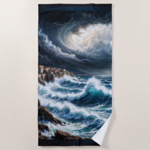 Sturm an der Mittelmeerküste Kunst von Xendor7 Strandtuch