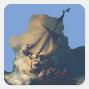 Sturm auf dem See Genezareth von Rembrandt Kunst Quadratischer Aufkleber
