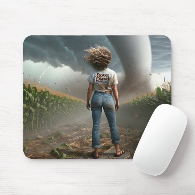 Sturm Chaser Frau sieht einen Tornado Mousepad (Mit Mouse)