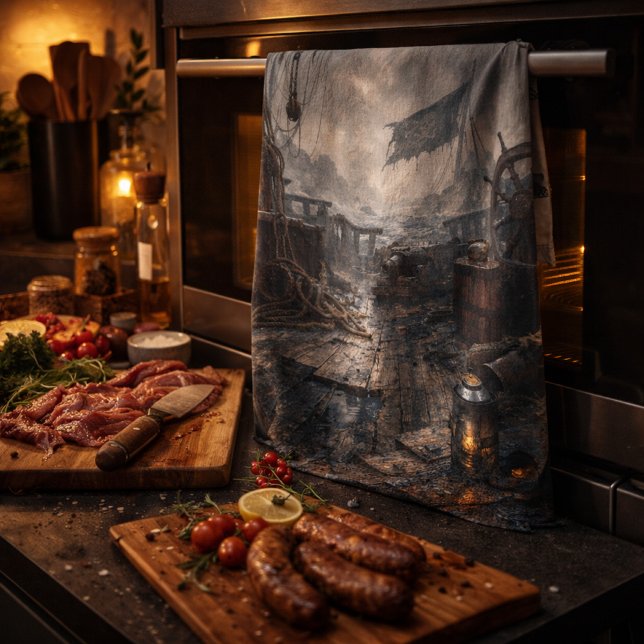 Sturm-Rückstand — Piratenschiff-Nachwehen Geschirrtuch (Von Creator hochgeladen)