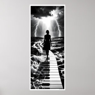 Sturm-Sonate auf dem monochromen Meer Poster