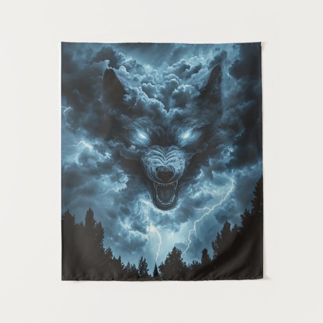 Sturm Wolf Geist Wandteppich (Vorderseite)