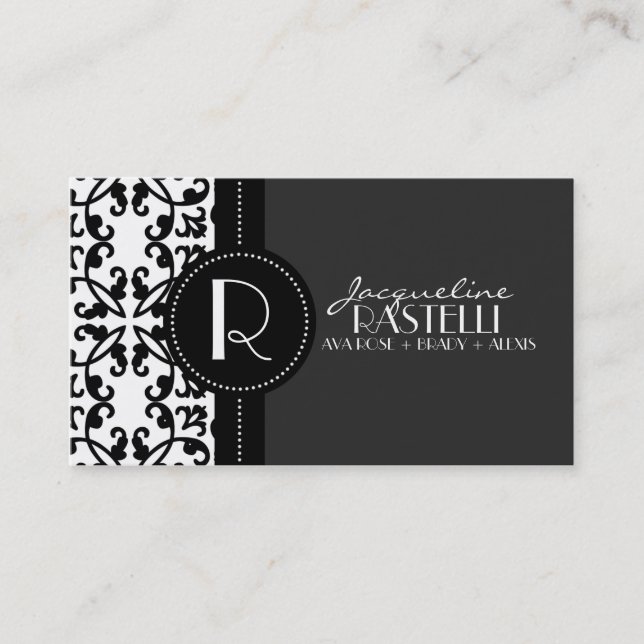 Stürmen Sie graue Anwesen-Damast-Mama-nennende Telefonnummerkarte (Vorderseite)