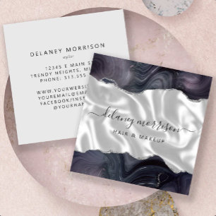 Stürmisch Grau Achat Silber Glitter Weiß Luxus Quadratische Visitenkarte