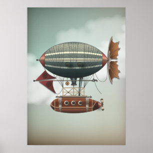 Stürmische Himmel Luftschiff Aleutian Steampunk Poster