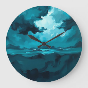 Stürmische Meereswellen unter stürmischem Himmel – Große Wanduhr
