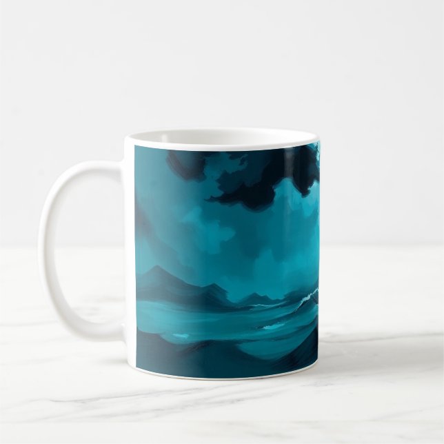 Stürmische Meereswellen unter stürmischem Himmel – Kaffeetasse (Links)