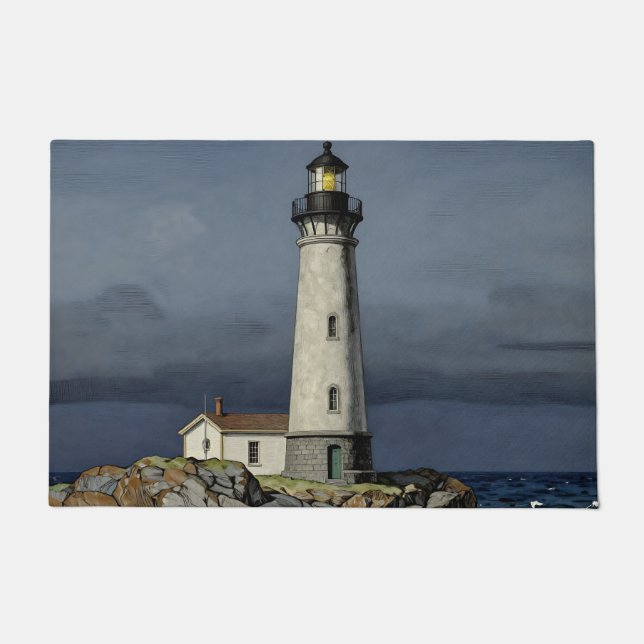 Stürmische Nacht - Küstenleuchtturm Fußmatte (Vorderseite)