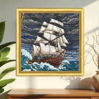 Stürmische See, Schiff, Dramatisch, Vintage-Nautik Quadratische Wanduhr