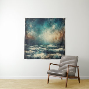 Stürmischer blauer Ozean altes Foto Wandteppich