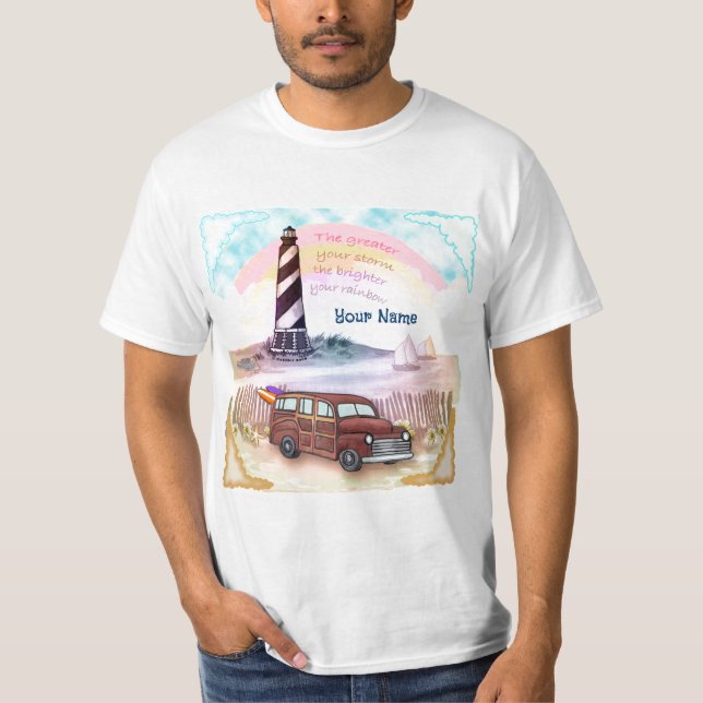 Stürmischer Regenbogen-Leuchtturm   T-Shirt (Vorderseite)